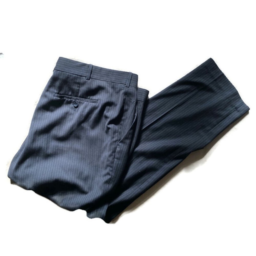 Perry Ellis Portfolio Men's Slim Fit Flat Front Striped Dress Pants Size 42x30